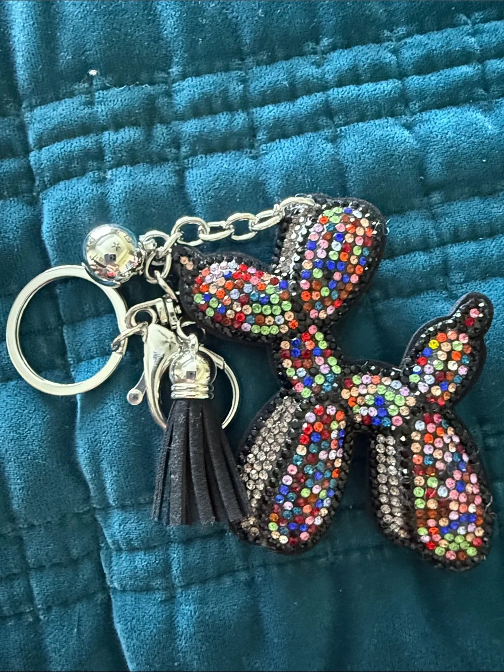 Multicolor Crystal Balloon Dog Keychain with Tassel